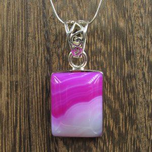 15" Sterling Faux Stone Pink White Necklace